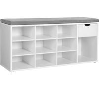 VASAGLE, zapatero con cajón y compartimentos abiertos, sofá con asiento acolchado, ideal para pasillos, dormitorios y entradas, dimensiones: 104 x 30 x 48 cm, color blanco, modelo LHS2