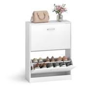 VASAGLE Zapatero Entrada Recibidor, 2 Puertas Abatibles, para 10-12 Pares | Organizador de Zapatos, Separadores Ajustables, para Entrada, 60 x 24 x 83,5 cm, Blanco Nube, Colección CUSTOS LBC02WT