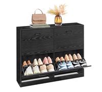 VASAGLE Zapatero Entrada Recibidor, 4 Puertas Abatibles | Organizador de Zapatos, Separadores Ajustables, para Entrada, 105.5 x 24 x 82.7 cm, Negro Ébano, Custos LBC035B01