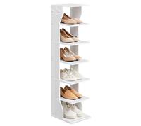 VASAGLE Zapatero, Zapatero de Entrada 7 Niveles, Estante de Zapatos Estrecho, para Pasillo, Esquina, Vestidor, Blanco LBS200T14