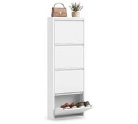 VASAGLE Zapateros Recibidores Entrada, 4 Puertas Abatibles, Acero | Mueble Zapatero, 50 x 15,5 x 149,8 cm, Cierre Magnético, para Pasillo, Blanco Mate, Colección Bravon HSC407WG01