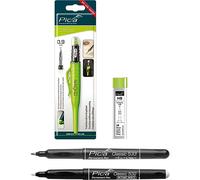 vasalat Pica Fine Dry - Rotulador para agujeros profundos (incluye minas de repuesto HB + lápiz permanente fino negro + marcador permanente blanco, juego de 4 unidades)