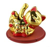 Vasiumic Adorno automático para cajero de base de oficina, fortuna, maneki neko, decoración de tienda roja para el hogar, gato con energía solar de la suerte que agita con - (dorado)
