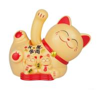 Vasiumic Adorno automático para cajero de base de oficina, fortuna, maneki neko, decoración de tienda roja para el hogar, gato con energía solar de la suerte agitando con - (amarillo)