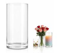 Vaso cilíndrico de vidrio transparente, 25 cm de alto