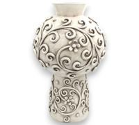 Vaso con applicazioni decorative Floreali in rilievo, Stile Moderno, pregiata ceramica di Caltagirone, h 40 cm ca, Bianco Antico