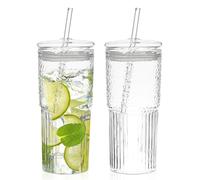 Vaso Con Tapa Y Pajita, 2 Pcs 600 ml Tarros De Cristal Transparentes, Tarros De Té De Burbujas con Pajita Y Tapa