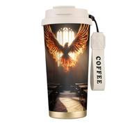 Vaso de café aislado personalizado único - Taza de viaje de acero inoxidable de 17 onzas, perfecta para bebidas calientes y frías, color blanco fénix oscuro