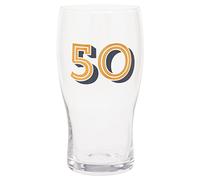 Vaso de cerveza para 50 cumpleaños, dorado y azul marino, 570 ml / 1 pinta