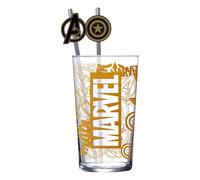 Vaso de cristal de marvel con pajitas y logo de los vengadores, 485 ml