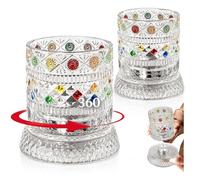 Vaso de cristal giratorio de 9 onzas con base giratoria de 360°, juego de 2 | Vaso de whisky giratorio, pintado a mano, vaso de whisky con patrón tejido, vasos de rocas antiguas, para cóctel, bourbon