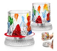 Vaso de cristal giratorio de 9 onzas con base giratoria de 360°, juego de 2 | Vaso de whisky giratorio, pintado a mano, vaso de whisky con patrón tejido, vasos de rocas antiguas, para cóctel, bourbon