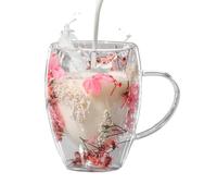 Vaso de de doble pared, resistente al calor, antiquemaduras, flores | Tazas de flores secas, tazas de café con flores secas para jugo, leche, bebidas calientes, bebidas frías, chocolate caliente