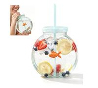 Vaso de pecera con popote, 1200 ml, tazas de pecera con tapas y popotes, botellas creativas de plástico transparente, decoraciones de pesca, tazas de agua para el hogar, bebida de verano, fiesta