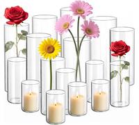 Vaso de vidrio cilíndrico, de 16 cm de altura, transparente, ideal para la decoración de mesas