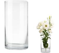 Vaso de vidrio cilíndrico, de 20 cm de altura, transparente, ideal para flores y decoración