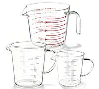 Vaso dosificador, 250 ml+500 ml+700 ml Vasos dosificadores de vidrio, taza de medición de vidrio, alta resistencia vidrio templado, vidrio borosilicato, Für cocina y panadería