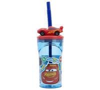 Vaso infantil reutilizable con pajita y tapa con figurita 3D y capacidad de 360 ml de Cars - Disney