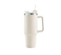 Vaso Térmico 1,2L de Acero Inoxidable | Con Pajita y Asa Ergonómica |Termo para Café y Bebidas para Llevar | Doble Pared Aislante, Mantiene Frío hasta 24h y Calor 12h | Sin BPA | (Blanco Crema)
