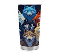 Vaso térmico de acero inoxidable Wolf in The de 20 oz con asa y pajita, taza de viaje para café con aislamiento al vacío y tapa a prueba de fugas, diseño moderno para bebidas frías y calientes.