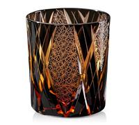 Vaso Whisky Japones Edo Kiriko Kiku Tsunagi - Vaso Degustacion Regalo Hombre para Bourbon - Vidrio Premium - Cristalyn (Marrón, 250ml)