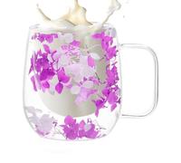 Vasos de café de vidrio doble Tazas de té térmicas con flores secas | Vaso transparente aislante de calor y tazas de té aislantes de doble capa con asa 250ml Para Espresso, Cappuccino y