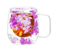 Vasos de café de vidrio doble Tazas de té térmicas con flores secas | Vaso transparente aislante de calor y tazas de té aislantes de doble capa con asa 250ml Para Té Leche Latte