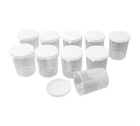 Vasos de cocina de plástico de laboratorio con tapas blancas de 100 ml, recipientes transparentes de muestra de 10 piezas para medir la función de ajuste a presión o farmacia, juego de líquidos