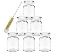 Vasos de Cristal Vintage - jarrones Decorativos de Mesa en Estilo Retro - Juego de 6 con Cepillo para Botellas - 6 jarrones pequeños de Cristal de 9 cm, Incluye Cepillo para Botellas