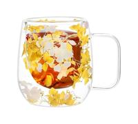 Vasos de Vidrio de Doble Pared Tazas de Café de Vidrio con Flores Secas | Taza de té de doble pared de , Vasos de café de vidrio transparente con asa de 250 ml Para Té Leche Latte