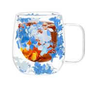 Vasos de vidrio de doble pared térmicos Taza de Vidrio para Té con Flores | Tazas de Café Aislantes de Doble Capa, Tazas de Té de Vidrio Transparente con Asa 250ml Para Espresso, Cappuccino