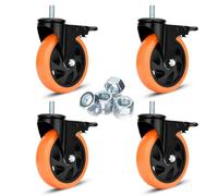 Vástago ruedas para carros 5 pulgada ruedas giratorias juego de 4 de alta resistencia 1500 lbs 1/2"-13 x 1" Roscado Ruedas Dual De bloqueo Industrial Rueda Seguridad Suave Silencioso Rueda con Freno