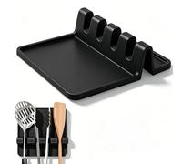 Vastsea Soporte para Cucharas de Cocina, Cuchara para Estufa, Silicona Reposa Cuchara, con Almohadilla de Goteo, para Cucharas, Palillos, Pinzas, Tenedor (Negro)