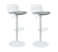Vaukura Pack de 2 Taburetes de Bar Regulable en Altura | Taburete de Cocina Asiento ergonómico y Acolchado Gris | Base metálica lacada Blanco Mate con reposapiés | Giratorio 360°