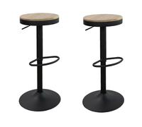 Vaukura Taburetes Cocina, Juego de 2 Taburetes de Bar Giratorios con Reposapiés, Altura Ajustable, Asiento de Madera, Base Metalica, Griratorios 360º, Pistón de Gas (Negro) (Pack 2)