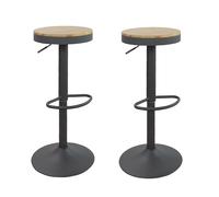 Vaukura Taburetes Cocina, Juego de 2 Taburetes de Bar Giratorios con Reposapiés, Altura Ajustable, Asiento de Madera, Base Metalica, Griratorios 360º, Pistón de Gas (Gris) (Pack 2)