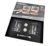 VB VIN BOUQUET FI 1552 Set Set de Whisky Premium con Vasos Diseño Montaña 360 ml, 2 Piedras de Granito Enfriadoras, Pinzas Acero Inoxidable, Presentación en Caja Regalo