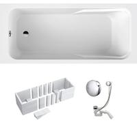 VBChome, bañera de 160 x 70 cm, color blanco, acrílico. Set que incluye: soporte para bañera, sifón, bañera rectangular, diseño moderno, soporte de poliestireno, juego de desagüe en cromo, sistema Vie