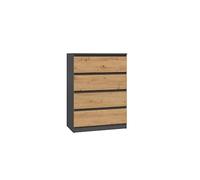VBChome - Cajonera con 4 cajones (70 x 40 x 97 cm, roble artesano, color antracita, sin asa, armario multiusos para pasillo, dormitorio, sala de estar, habitación infantil, roble artesano moderno