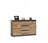 VBChome Cómoda - Armario Moderno Multiusos con 3 cajones y 2 Puertas, 120 x 35 x 75 cm, Elegante Color Grafito, frentes sin Asas, Ideal para Pasillo, Dormitorio, Sala de Estar y habitación de los