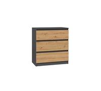 VBChome Cómoda con 3 cajones, 70 x 40 x 77 cm, roble Artisan, Antracita sin mangos, armario multiusos para pasillo, dormitorio, salón, habitación infantil, moderno, roble Artisan - Antracita
