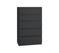 VBChome Cómoda con 5 cajones, 70 x 40 x 110 cm, color negro, sin asas, armario multiusos para pasillo, dormitorio, salón, habitación infantil, moderno, negro