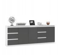 VBChome Cómoda de 120 x 35 x 75 cm y 80 x 35 x 75 cm, color blanco, grafito, sin mangos, armario multiusos para pasillo, dormitorio, salón
