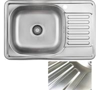 VBChome: Fregadero empotrable de 66x42 cm, acabado texturizado, acero inoxidable. Fregadero de cocina con orificio para grifo, zona de escurrimiento y superficie de apoyo, diseñado para instalación en