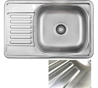 VBChome: Fregadero empotrable de 66x42 cm, acabado texturizado, acero inoxidable, para montaje en la izquierda. Fregadero de cocina con orificio para grifo, zona de escurrimiento y superficie de apoyo