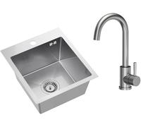 VBChome Lavabo de Acero Inoxidable 40 x 45 cm Con Orificio para Grifo y Grifo Incluido - Acabado Cepillado
