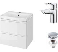 VBChome: Mueble de baño de 50 cm, color blanco, con grifo GROHE cromado y válvula pop-up. Incluye lavabo con armario inferior de 2 cajones y armario suspendido. Grifo GROHE, modelo 23337001