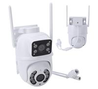 VBESTLIFE Cámara de Seguridad para Exteriores, Lente Dual de 4 MP, PTZ Fija de 2,8 Mm, Vista de 355° con Seguimiento Automático, Conversación Bidireccional, Detección Humana por IA, Visión (Enchufe