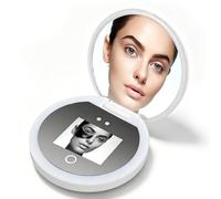 VBESTLIFE Espejo para Cámara con Protección Solar, Aumento 2X, Luz LED con Control Táctil, Espejo Compacto para Maquillaje de Viaje, Recargable para Comprobar la Protección de la Piel