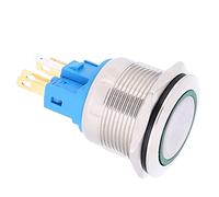 VBESTLIFE Interruptor de Botón a Prueba de Agua, Botón de Reinicio de 2 Piezas de 22 Mm y 6 Pines con Carcasa de Acero Inoxidable, Pulsador Industrial DC12 24 V con Clasificación IP65 (GREEN)
